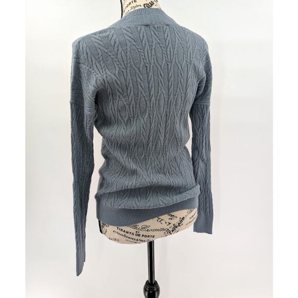 Etcetera Cable Knit Sweater Jumper Womens XS Blue Wool-Blend V-Neck - Picture 6 of 14